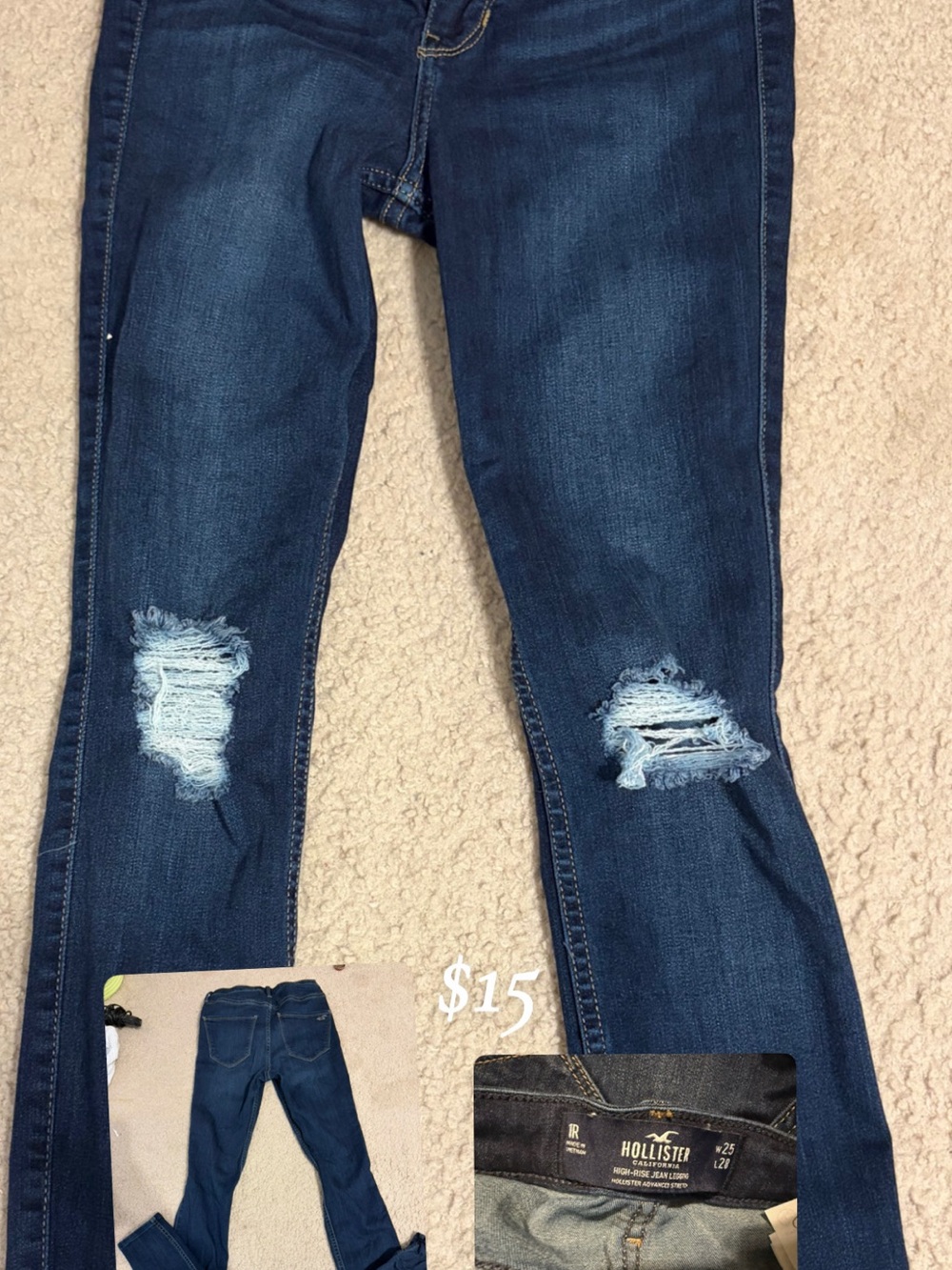Hollister Women's Dark Blue Distressed Skinny Jeggings